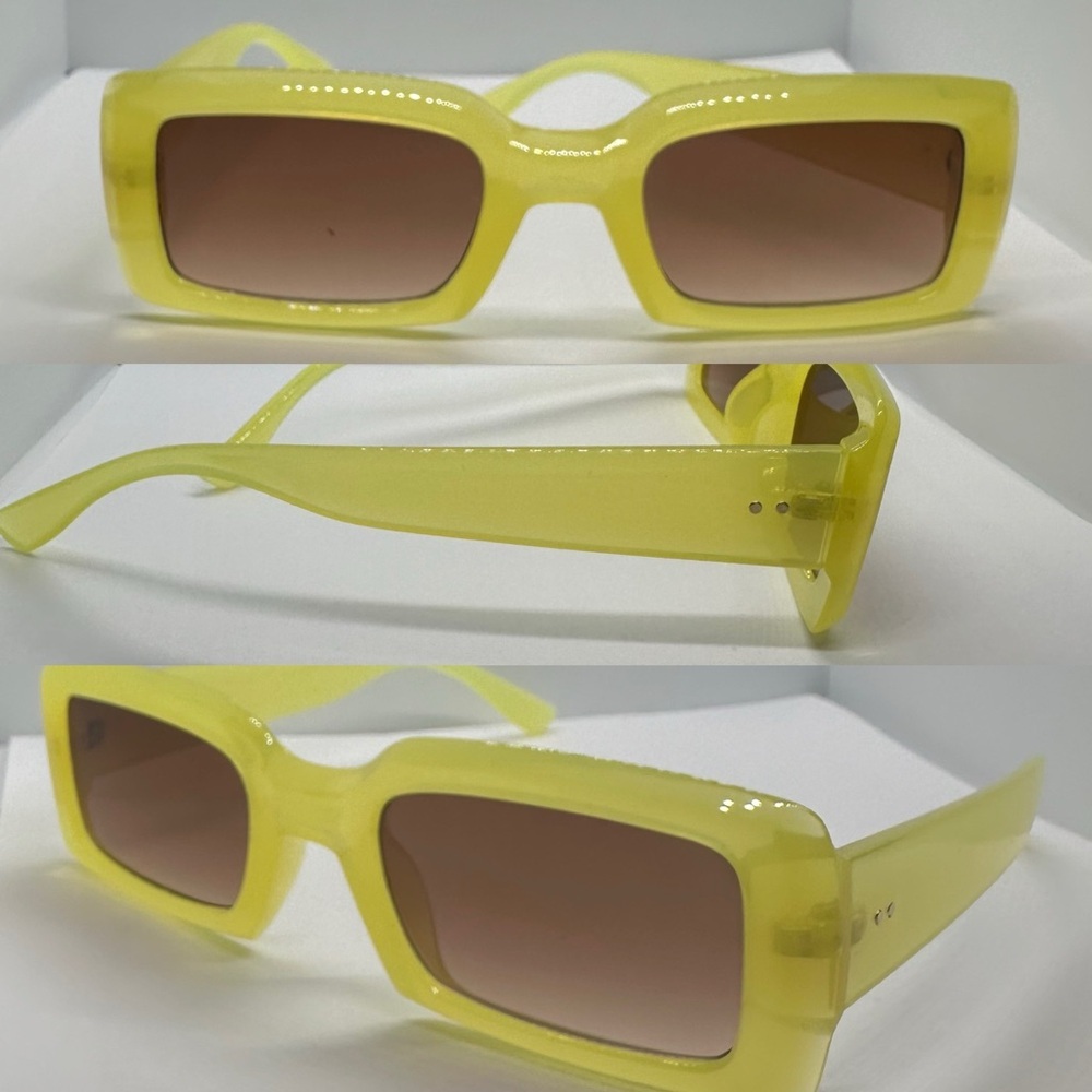Retro-Chic Yellow Rectangular Sunglasses - 400 UV… - image 1